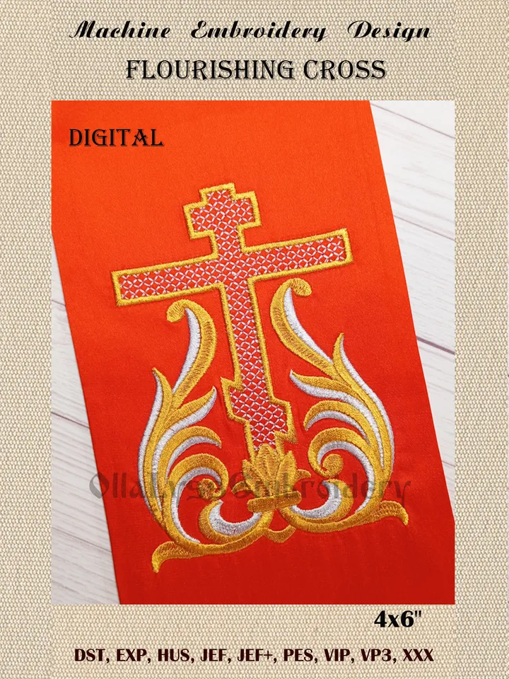 Flourishing cross embroidery design