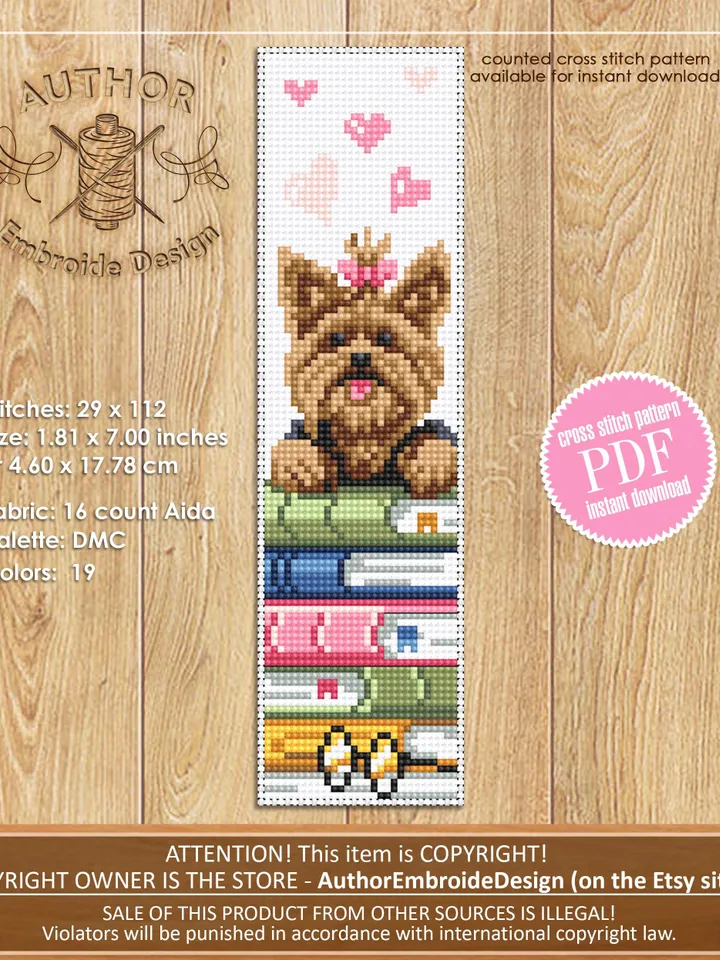 Dog bookmark cross stitch pattern PDF download Cute pet cross stitch chart, Simple bookmark pattern digital PDF, Dog lover bookmark #B464
