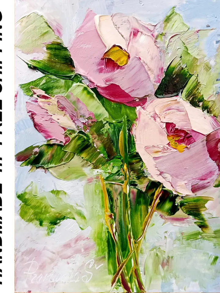Peonies original oil painting Flowers art. Original art Small painting Peony wall art Pink peonies artwork Floral wall decor Mini art 7x5 in