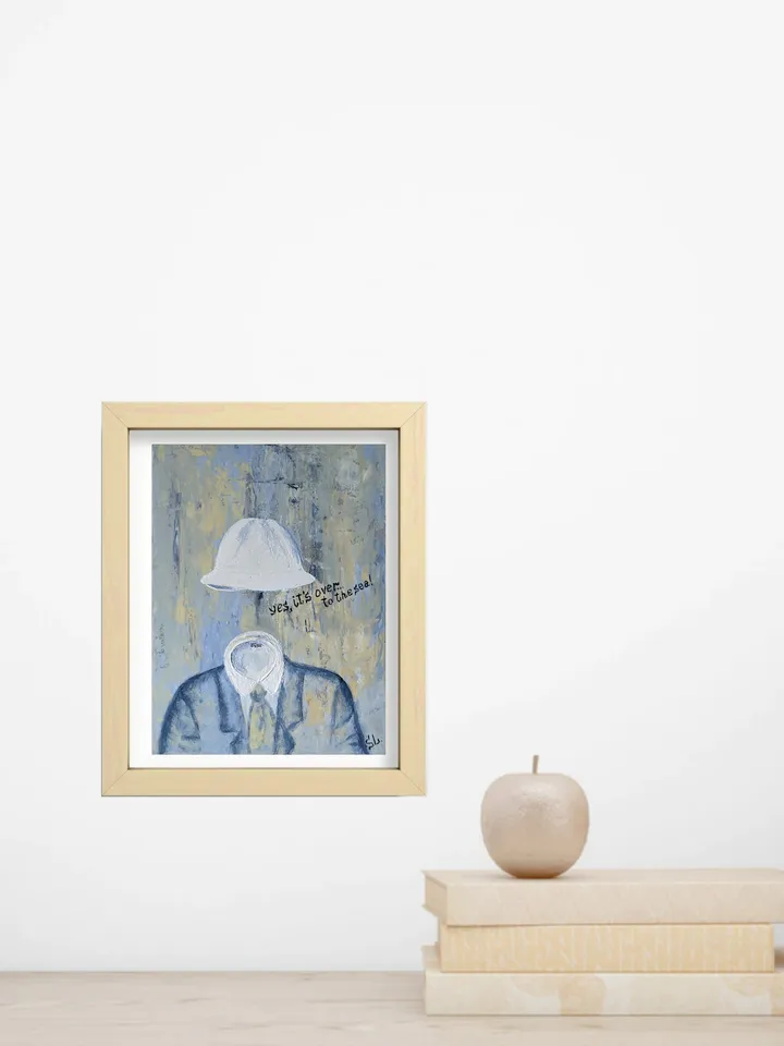 Oil painting man original art men suit with hat invisible man wall art cardboard 10x7 inches