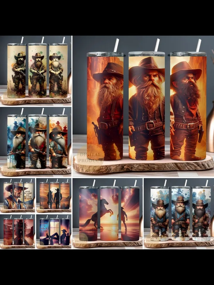 10 Western Cowboy 20 Oz Tumbler Wraps png Bundle, Cowboy and Cowgirl Sublimation Bundle Tumbler Designs png, Cowboy Gnomes Tumbler Wrap png