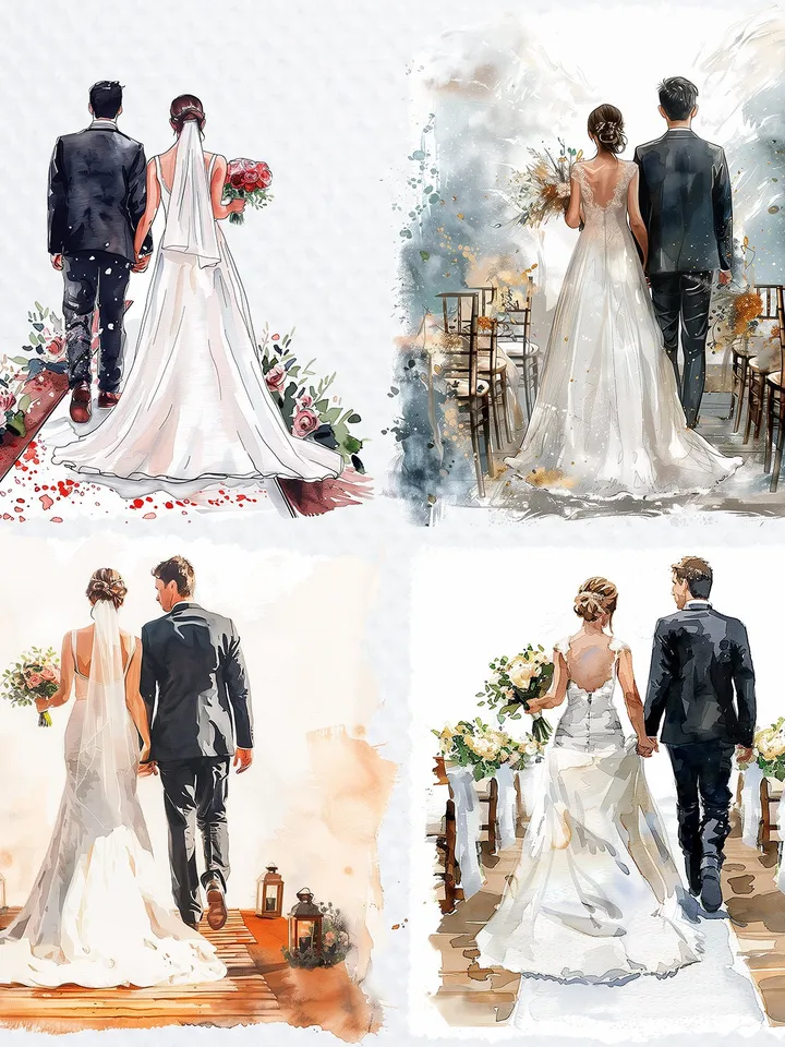 12 Wedding Couple PNG Pack for Wedding Invitation, Printable Watercolor clipart for sublimation, Digital download, Paper craft, junk journal