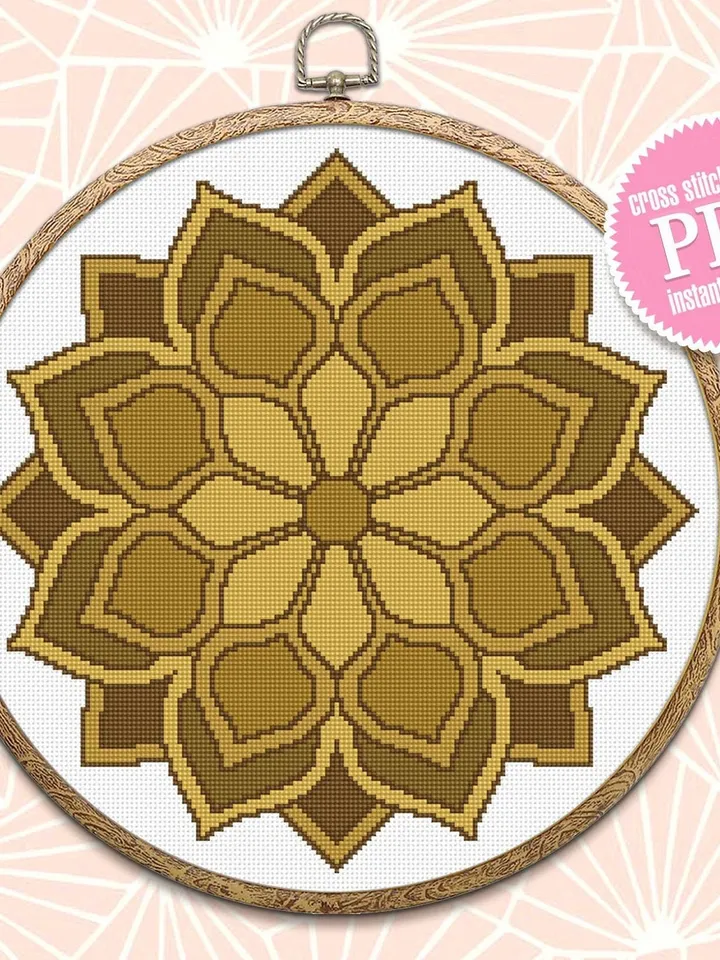 Boho mandala cross stitch pattern download PDF, Modern mandala ornament cross stitch, Easy beginner stitch, Floral ornament digital PDF #M11
