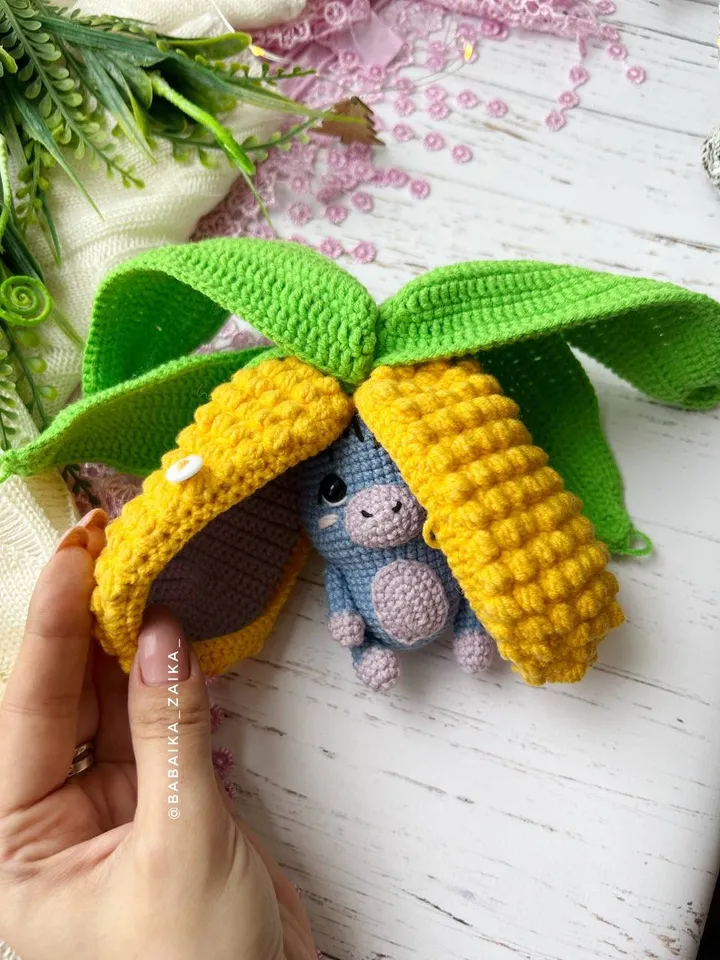 PDF Crochet Corn Donkey Amigurumi Pattern,  Crochet Fruits Pattern, Cute amigurumi Donkey, Crochet Amigurumi fruit Toy, Small Toy Pattern