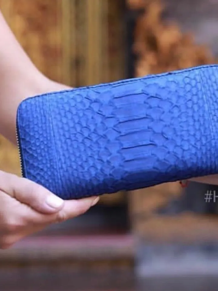 Genuine python skin wallet blue classical, woman wallet men wallet, unisex blue wallet leather pythonskin,design wallet handmade blue python