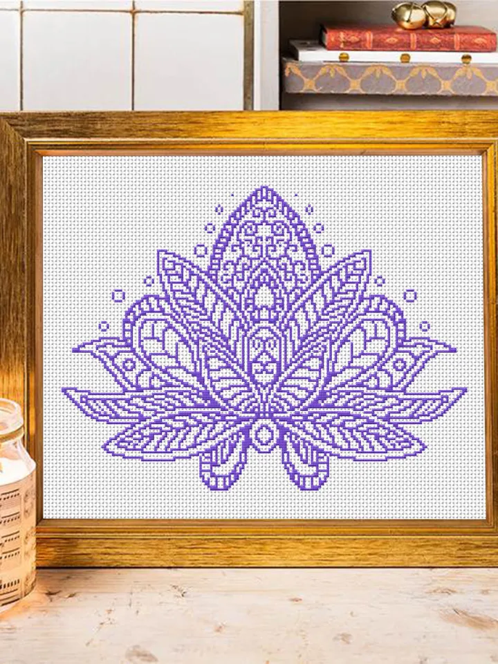 Lotus flower cross stitch pattern download PDF, Set Lotus mandala cross stitch chart, Mandala pattern PDF, Floral ornament cross stitch #S31