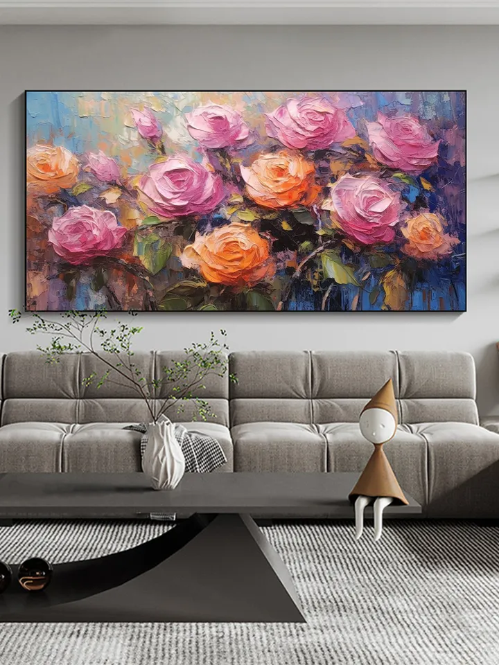 Original Colorful Flowers Oil Painting On Canvas, Abstract Roses Painting, Boho Wall Décor, Large Wall Art, Custom Painting, Home Decor