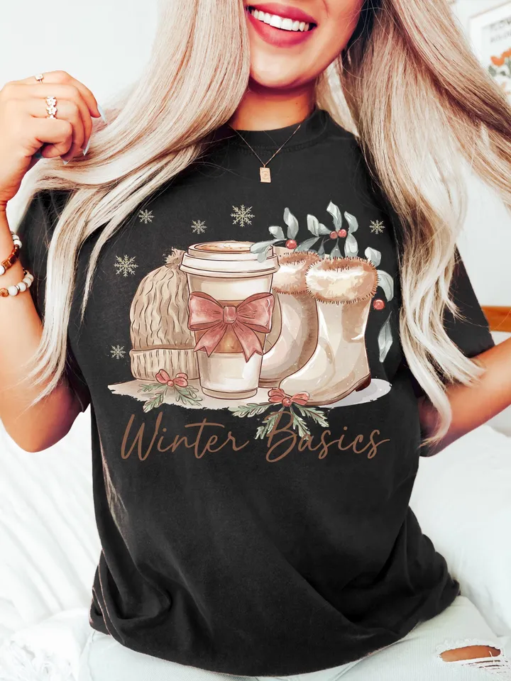 Coquette Winter Basics Png, Retro Snowman Hot Cocoa ng, Christmas Coquette Bow PNG, Winter Shirt Png, Christmas Girly Png, Cozy Winter Png