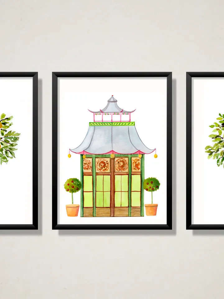 Pagoda Chinoiserie Watercolor Painting Asian Print Architectural Grandmillennial Chinoiserie Chic Pagoda Picture Chinese Art Japanese Print