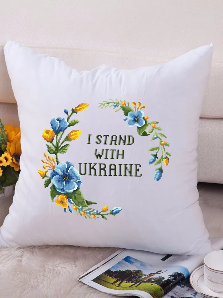 I Stand With Ukraine cross stitch pattern download PDF Framed quote cross stitch chart, Flower wreath cross stitch, DIY Home decor #Q39