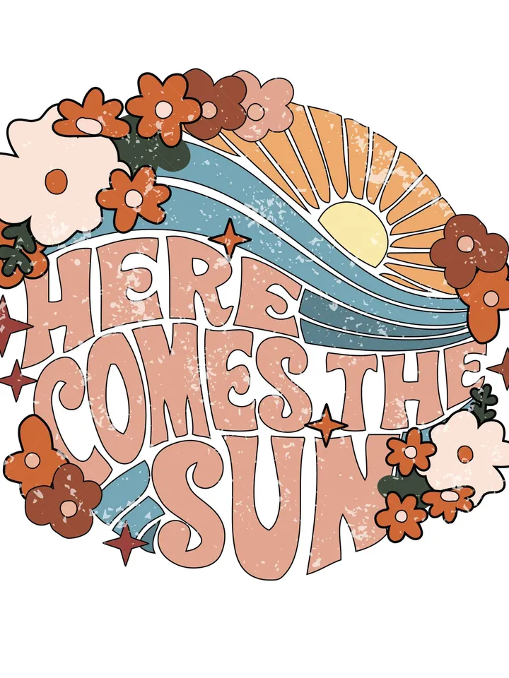 Here comes the sun png | summer png | distressed png | boho png | floral png sublimation | png for sublimation | retro png sublimation