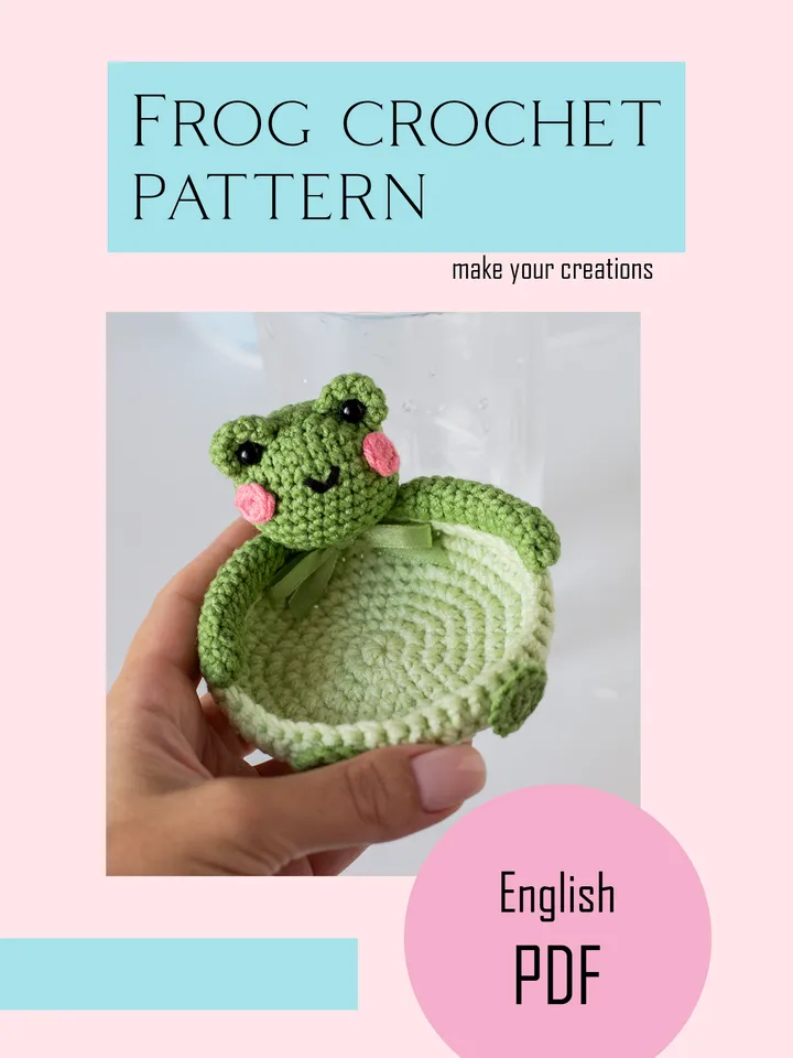 Crochet pattern amigurumi FROG coaster toy pattern PDF file in ENG for beginners