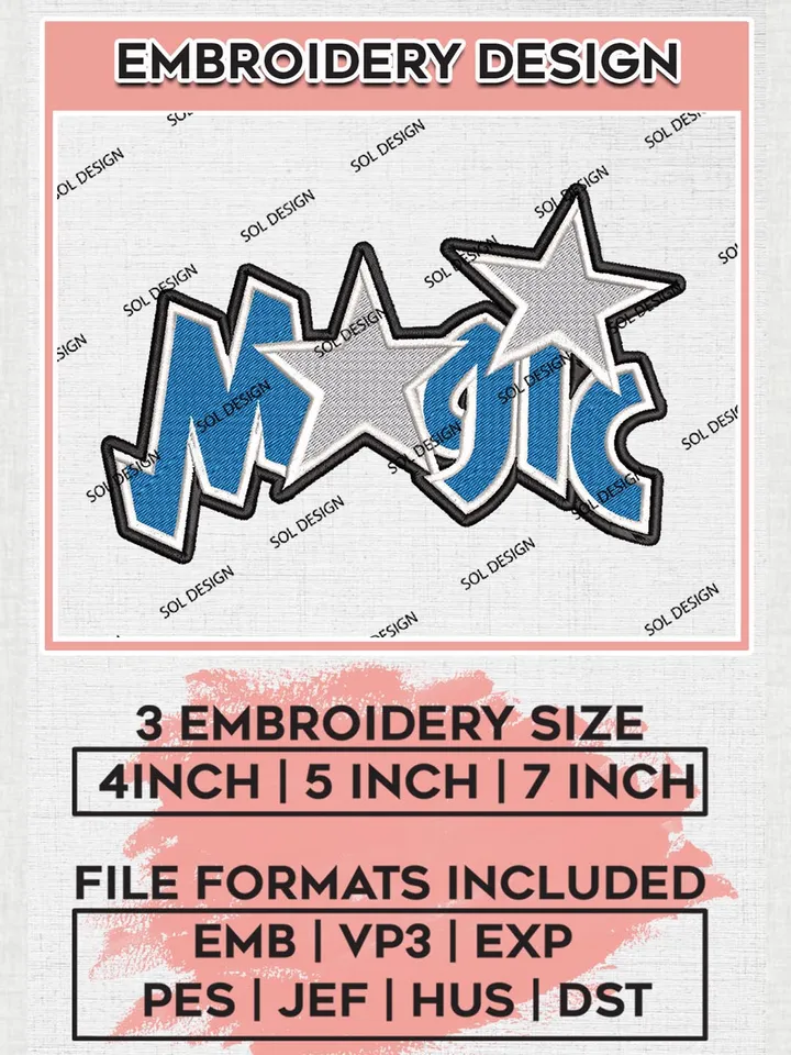 Orlando Magic Wordmark Logo Embroidery Design, NBA Embroidery Designs, NBA Logo Machine Embroidery, NBA Embroidery Design, Digital Download