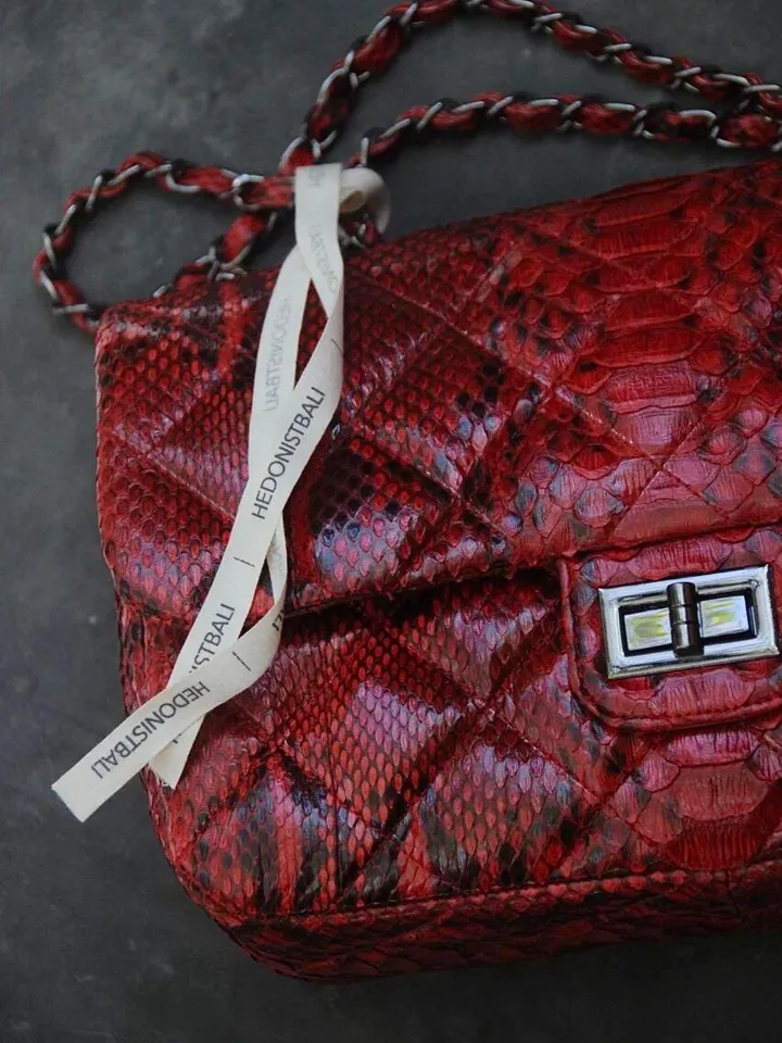 Genuine python skin classy stitched big crossbody | designer women leather handbag |red snakeprint bag | crossbody purse | gift for her