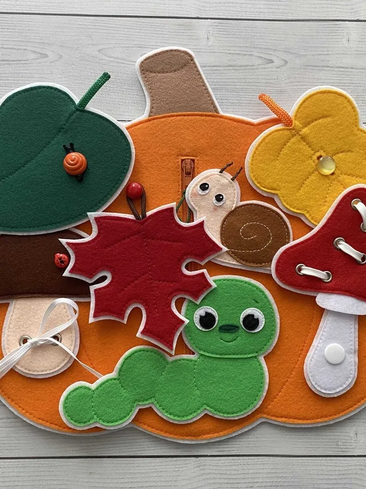 Felt pumpkin pattern PDF & Tutorial, Felt Fasteners toys pattern,  Fine Motor Skills Toys, Quiet book sewing ideas for 2, 3, 4 year olds
