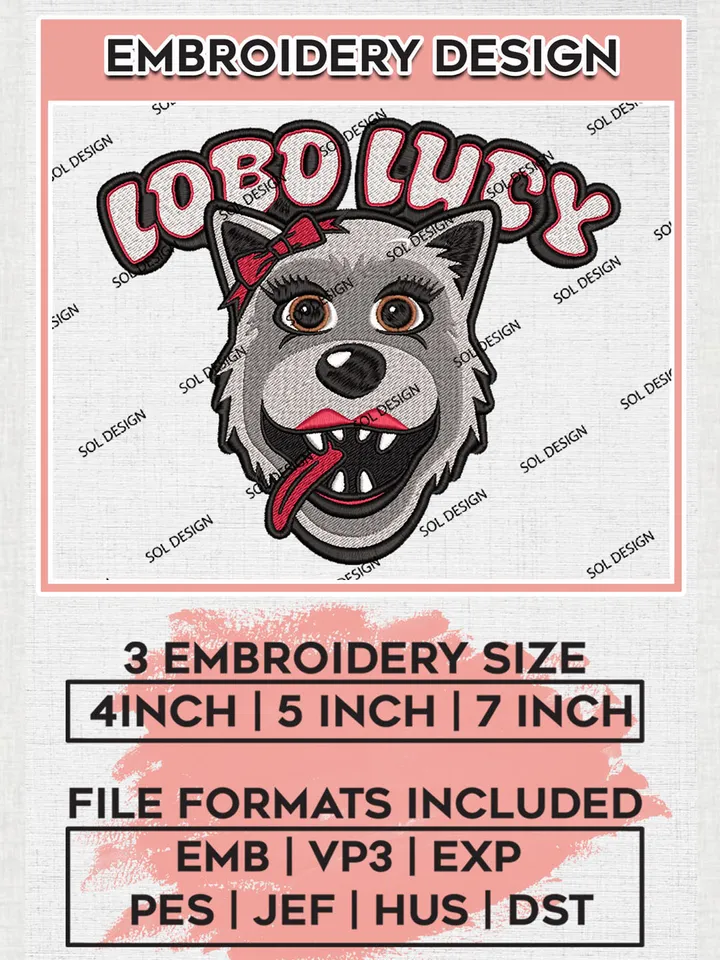 NCAA Lobos Lucy Team Logo embroidery designs, NCAA New Mexico Lobos Mascot Logo Machine embroidery files, NCAA Team Logo embroidery designs, NCAA Game Day Machine embroidery designs, Digital Download