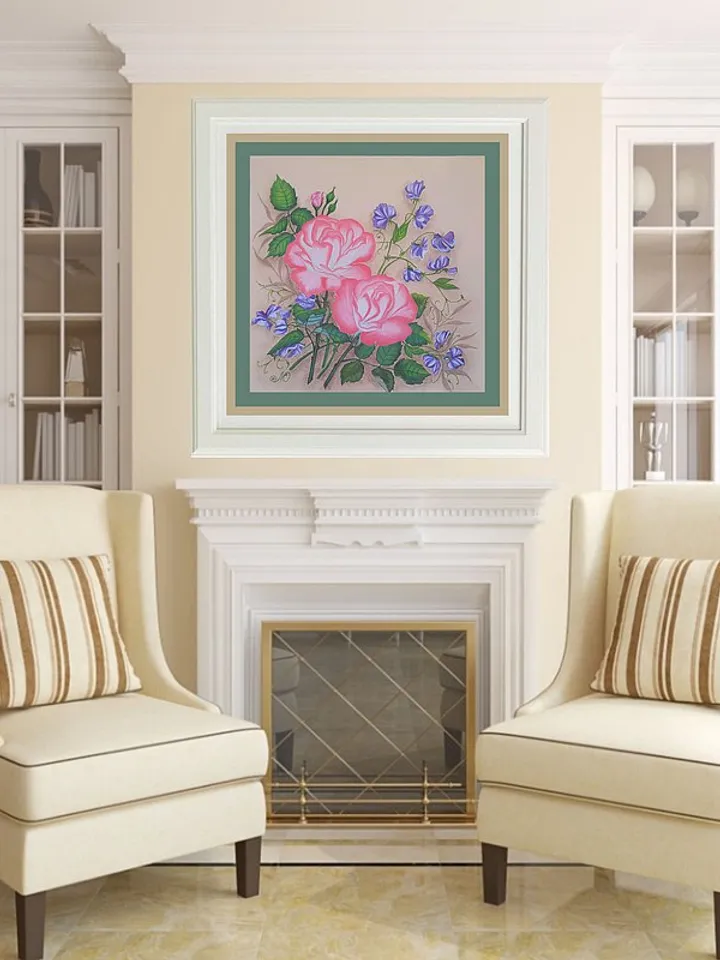 Rose Painting Sweet Pea Original Art Floral Wall Art Flower Soft Pastel Painting