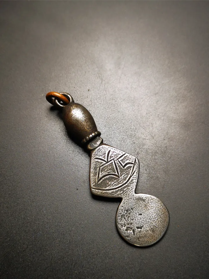 Gandhanra Vintage Skull Sītavana Phurba Amulet,Kila,Kilaka Pendant, Handmade Cold Iron Amulet