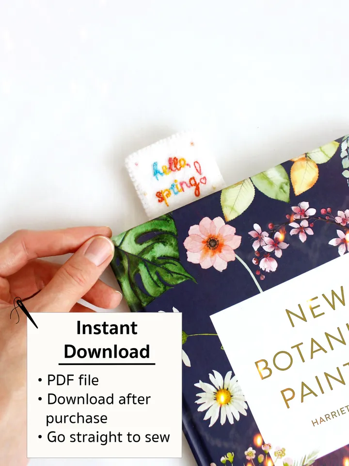 Felt "hello, spring!" bookmark hand sewing PDF tutorial with patterns. DIY Easter ornament. Book lover gift. Felt school supplies