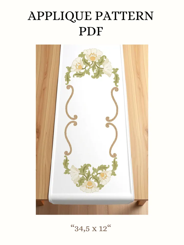 Pattern Applique for creating a quilted table runner "Blooming Symphony" in the format PDF