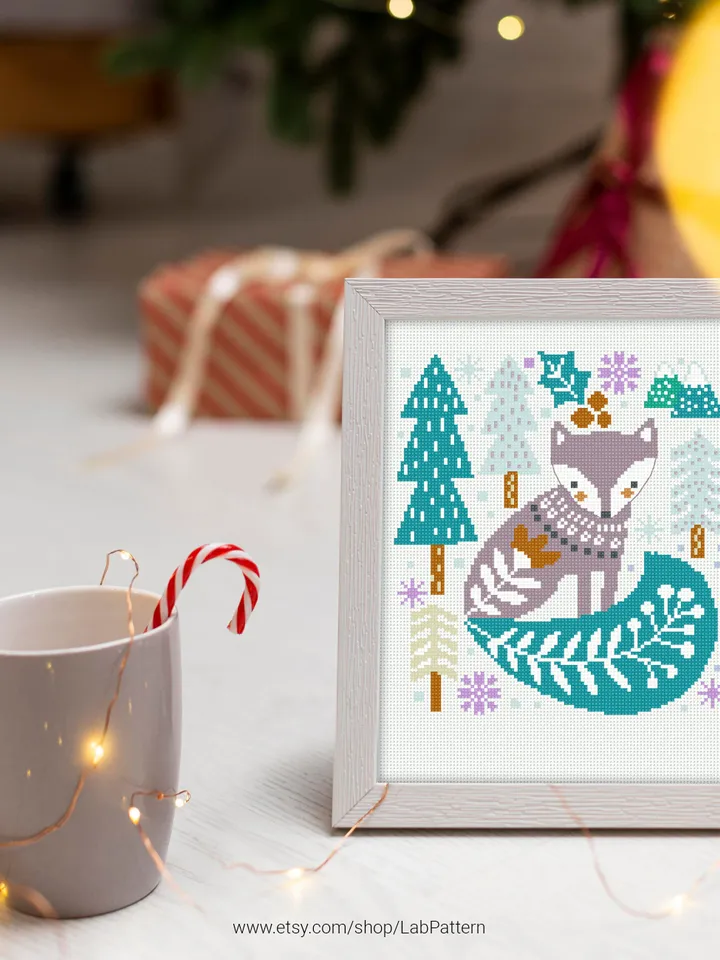 Scandinavian Fox, Christmas, ornament, New Year decor Holiday cross stitch pattern, counted, chart, gift DIY, embroidery, instant PDF