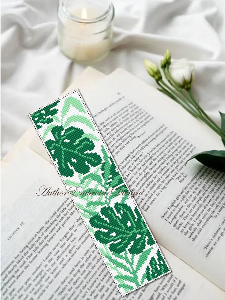 Abstract plants bookmark cross stitch pattern PDF download Boho floral cross stitch chart Modern bookmark pattern digital PDF Monstera #B306