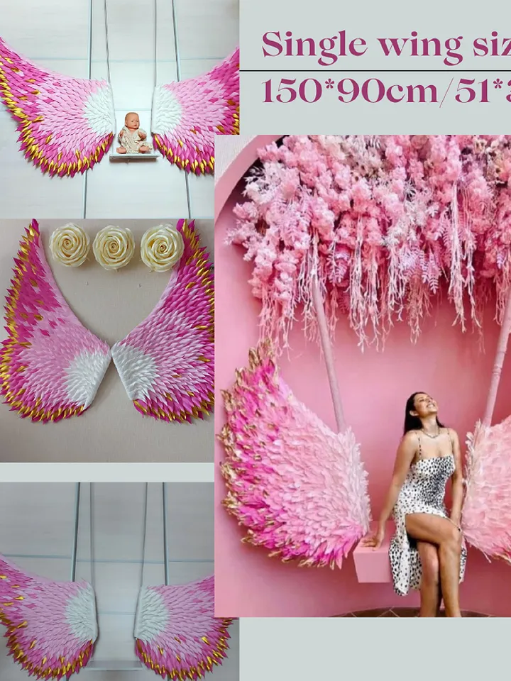 Wedding Backdrop Hanging wings, Gold pink winged swing, hanging swing wings, ceiling suspension