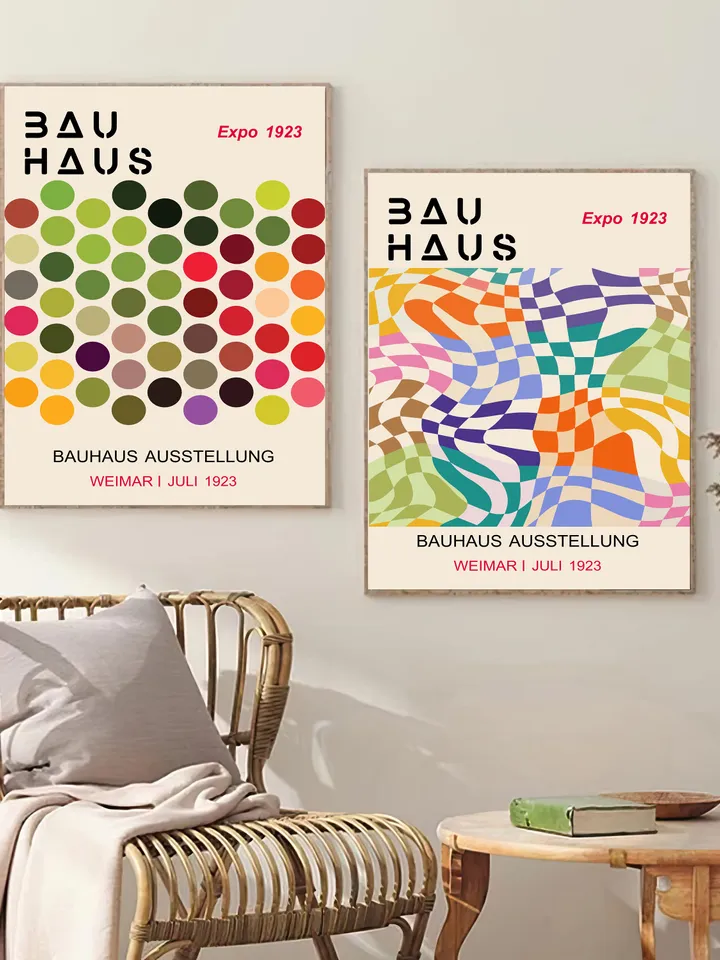 Bauhaus poster set of 8 premium printable wall art prints mid century modern minimalist abstract geometric bundle digital download poster
