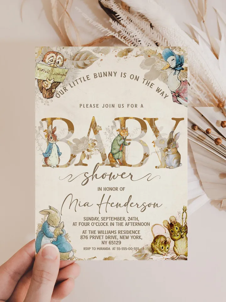 Classic Peter Rabbit Baby Shower Invitation; Neutral Baby Shower Template; Peter Rabbit Baby Shower Invite; pr3