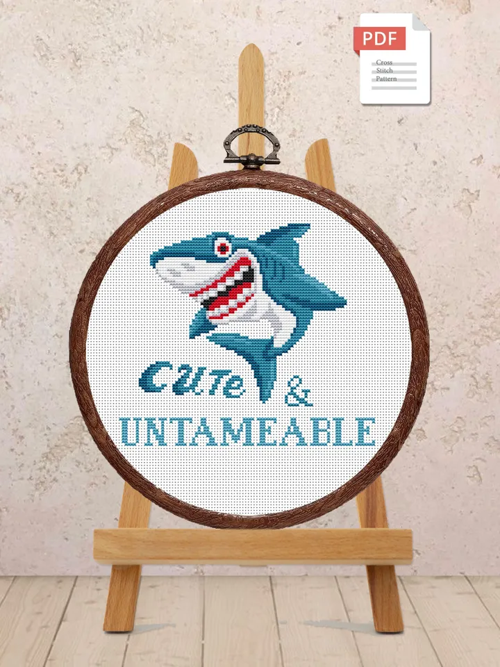 Cute And Untameable Cross Stitch Pattern, Shark Cross Stitch, Shark Pattern, Sea Cross Stitch Pattern, Baby Cross Stitch Patterns #bab003
