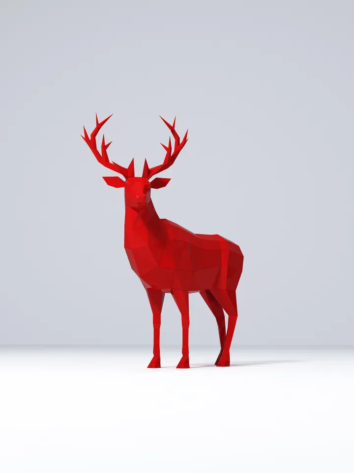 Red Deer Papercraft, Digital Template, PDF Download, Gurko, 3D Low Poly, Pepakura, DIY Origami Sculpture, Paper Party Decoration, DIY Gift