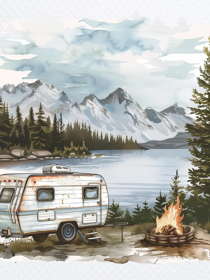 12 Camping Trailer PNG bundle, Traveling png pack, Printable Watercolor Camping Clipart for sublimation, tourism, Paper craft, junk journals