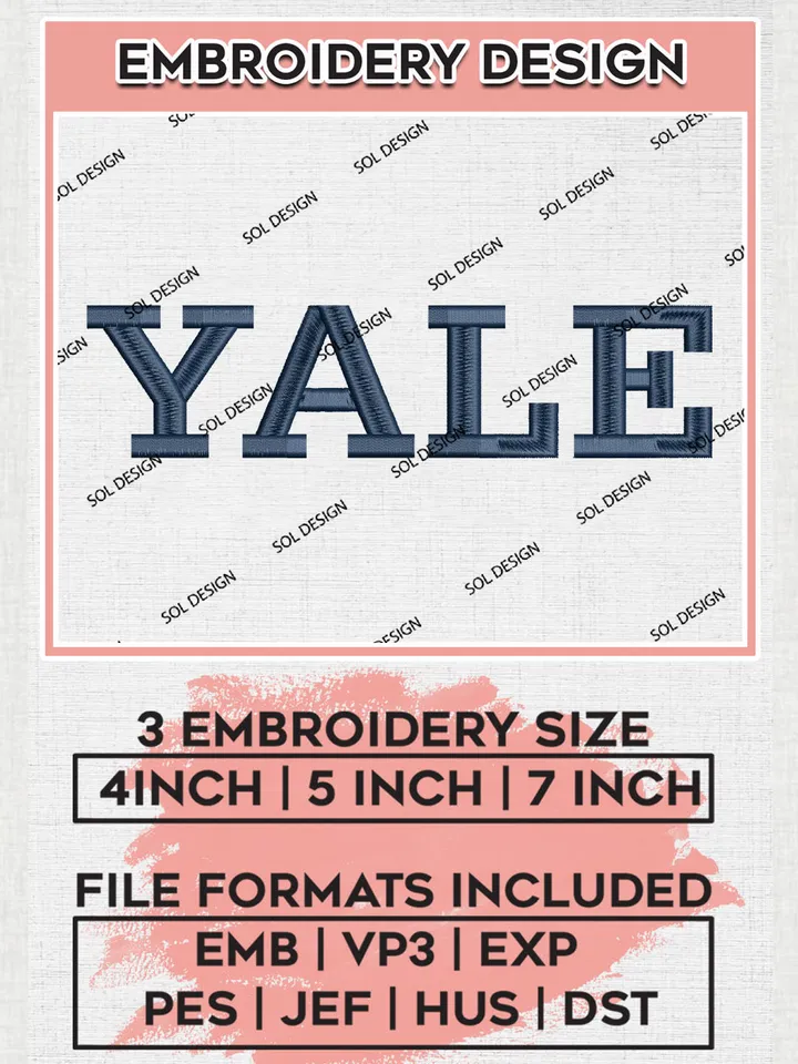 NCAA Yale College Team Word Logo Embroidery Design Files, NCAA Yale Bulldogs Machine Embroidery, NCAA Teams, Game Day, 3 sizes, NCAA Machine embroidery designs, Digital Download