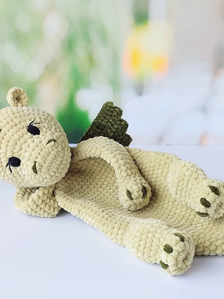 Pattern Crochet Dragon, Snuggler Dragon, Amigurumi Toys, Dragon Lovey, PDF Tutorial in English, Plush Dragon for Baby.