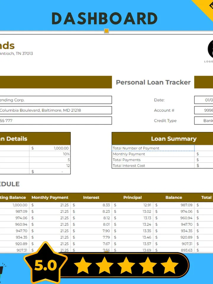 Personal Loan Tracker, Google Sheets Loan Payment Tracker, Digital Download, Easy-to-Use Debt Tracker for Personal Family Finances