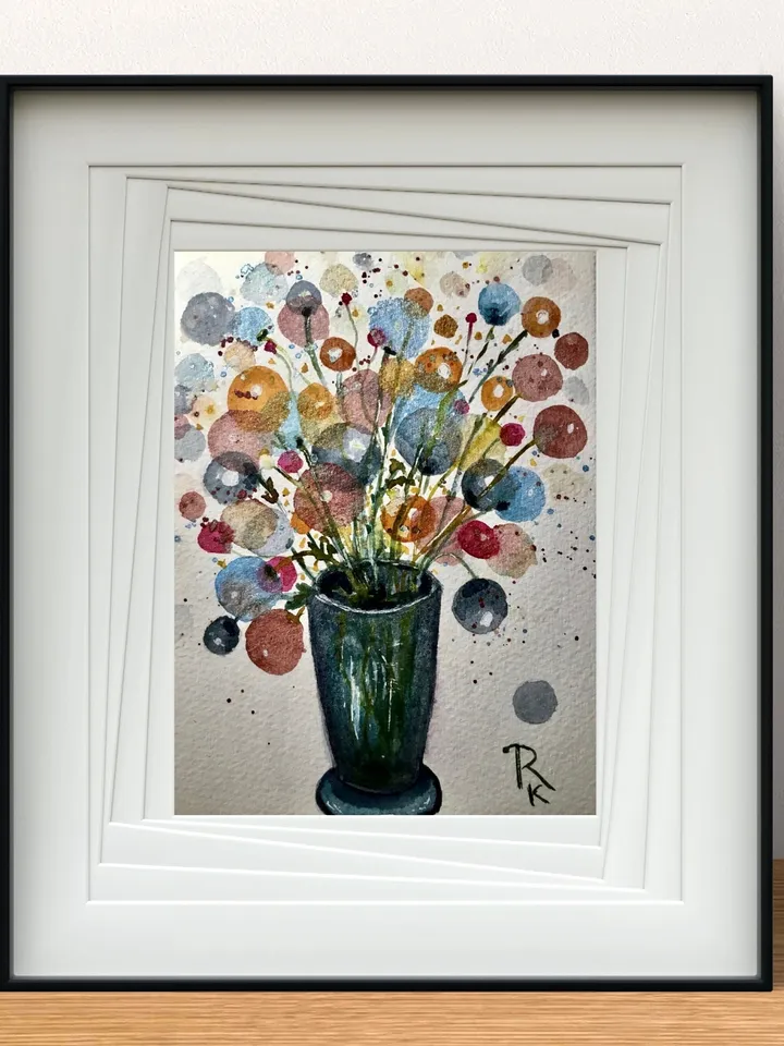 Fantasy Flowers in a vase original watercolor painting,floral fantasy wall art,small watercolor painting wall decoration,gift.