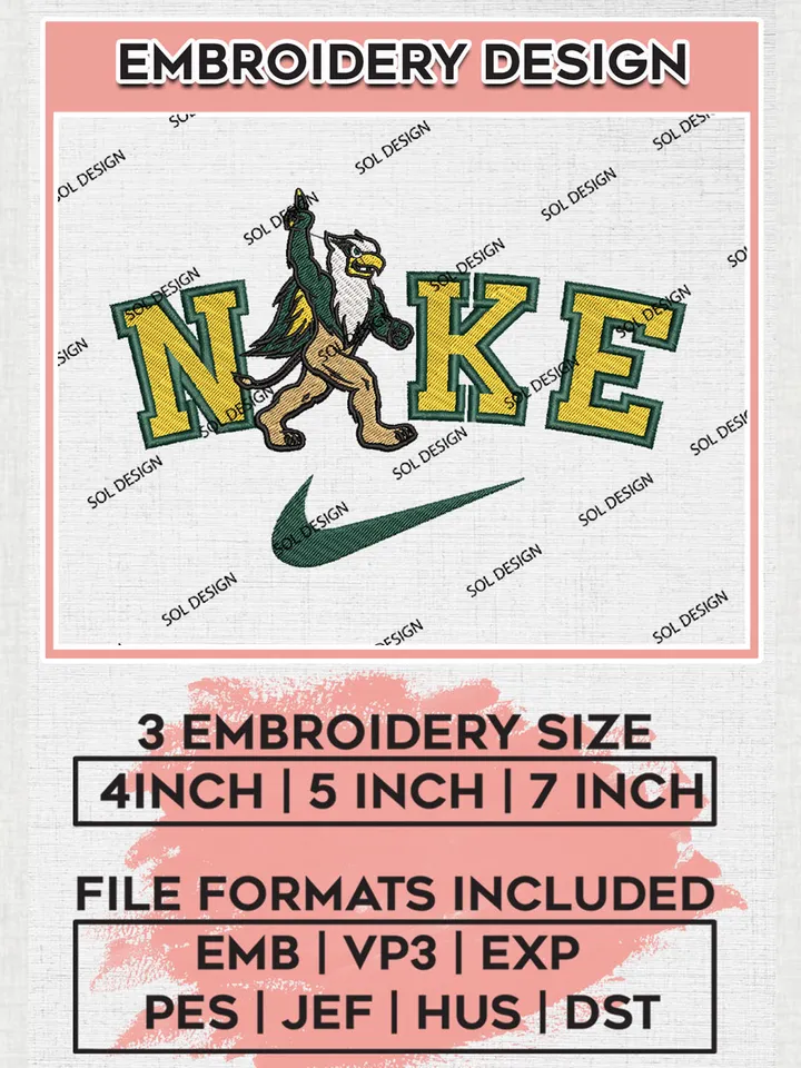 Nike William Mary Tribe Machine Embroidery Design, NCAA William Mary Tribe Embroidery Design files, NCAA Embroidery Designs, NCAA Machine Embroidery Designs, Digital Download