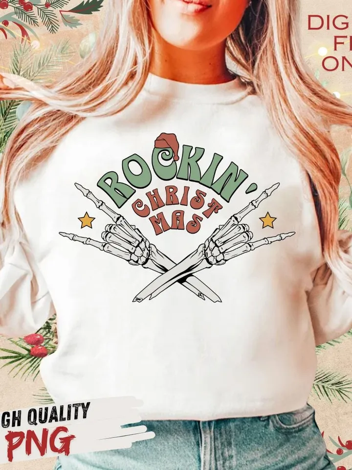 Rockin' Around Png, Cute Christmas Tree Png, Funny Christmas Trees Png,Merry and Bright Png, Merry Christmas, Rock Lover Png,Holiday Season