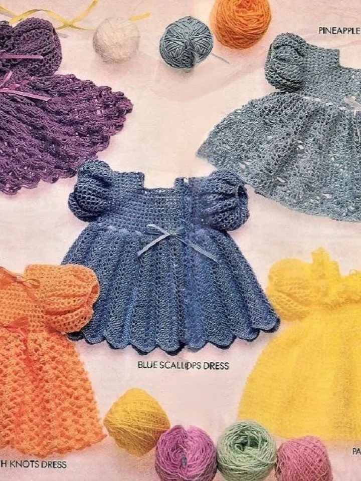 Baby dress crochet pattern, crochet dress baby set 5 vintage dress crochet pattern