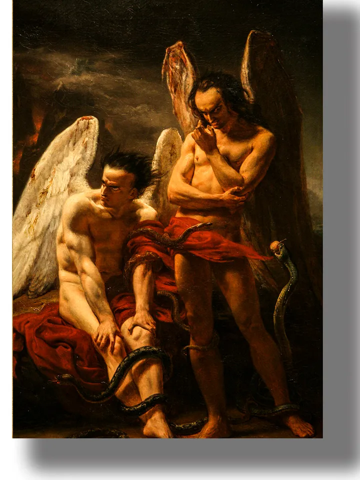 Two fallen angels and snakes. The beautiful art of decadence.