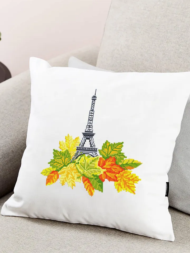 Eiffel Tower cross stitch pattern PDF download Fall cross stitch Maple leaf cross stitch chart Modern France embroidery Paris decor #E2