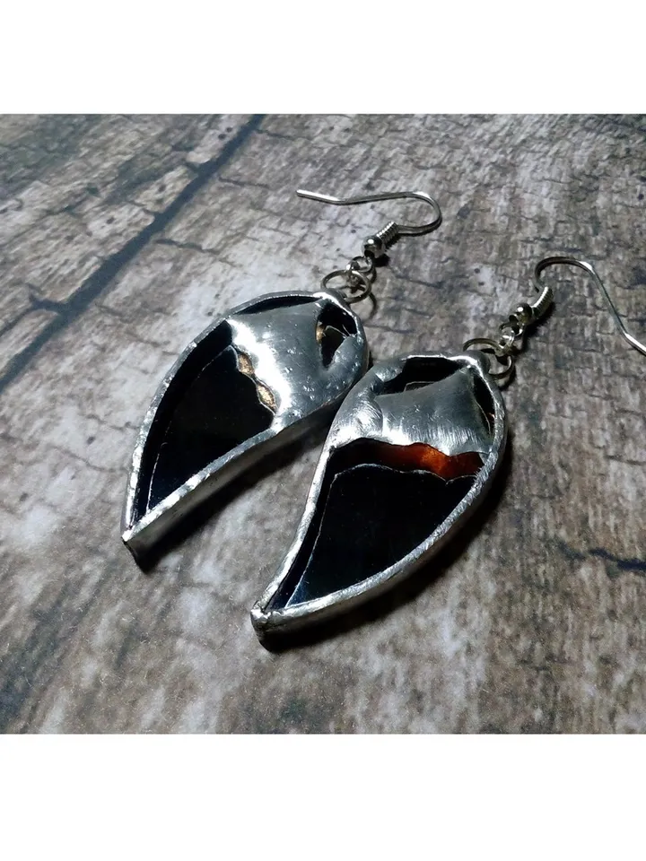 Bat wings mirror earrings, Goth witchy earrings, Tin soldered, witch earrings, Halloween, witchy earrings, Bat lover