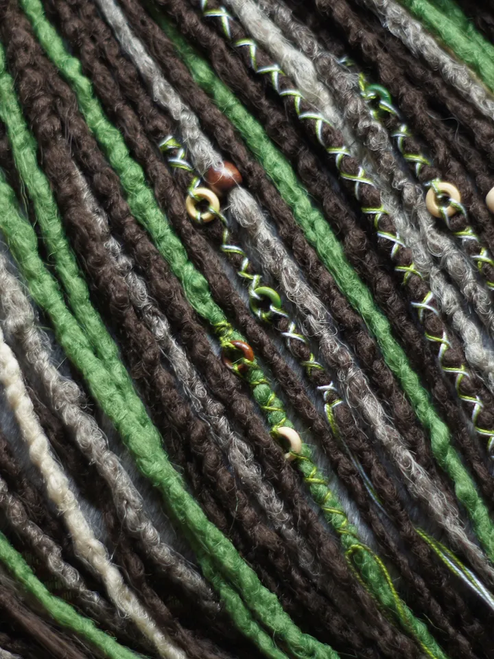 Boho Viking Dreadlock Extensions Handmade Brown Green White Faux Dreads Single or Double Ended with Beaded Wraps Boho Chic Hair Accessories