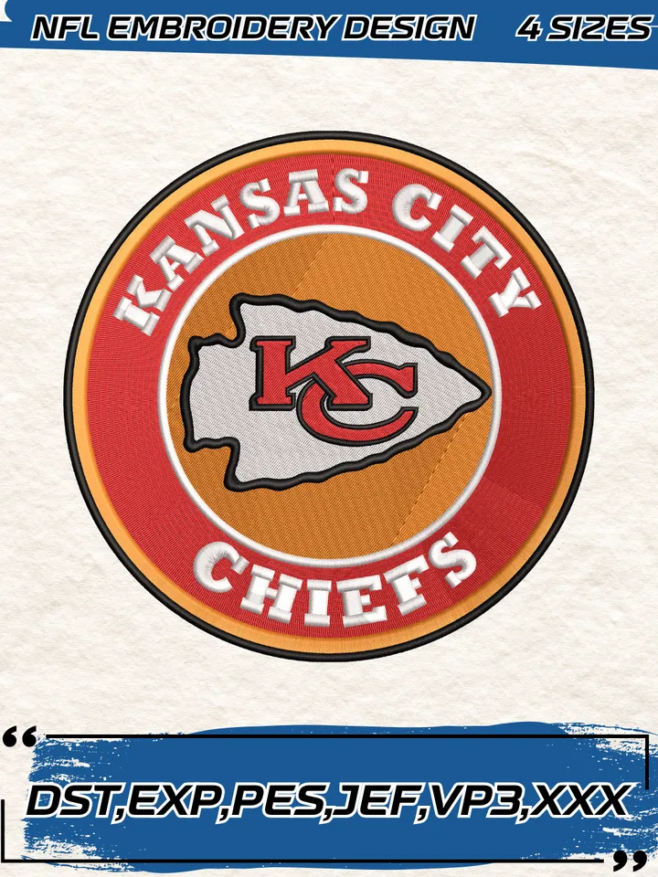 Kansas City Chiefs Circle Logo Embroidery Design,NFL Logo Embroidery Design,Machine Embroidery Design File,4 Sizes, Digital Download