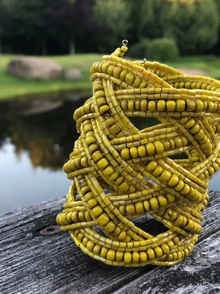 Yellow Beaded Handmade Women Bracelet | Wide Bracelet | Bead Bracelet | Yellow Summer Bracelet | Chic Bracelet | Evening Classy Bracelet