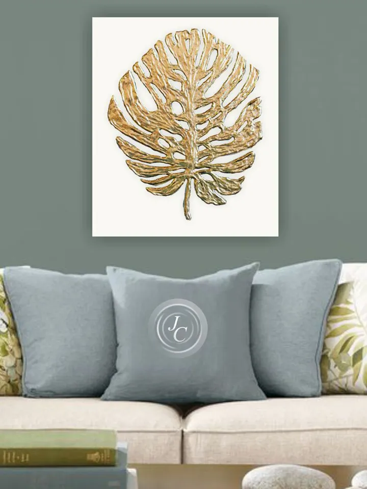 Golden Monstera Abstract Wall Art Floral Original Painting Textured artwork Gold Leaf Wall Art Modern wall decor