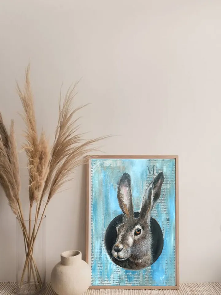 Rabbit Original Painting Animal Oil Art Hare Painting Animal Artwork