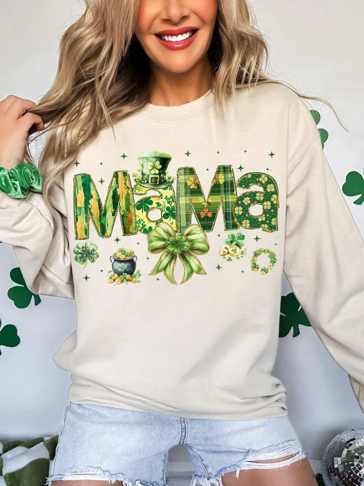 Mama St Patrick's Day PNG, Coquette Brushstroke png, Lucky Mama Png, Shamrock PNG, St Patricks Coquette Png, Lucky Charm Png,Glitter Irish
