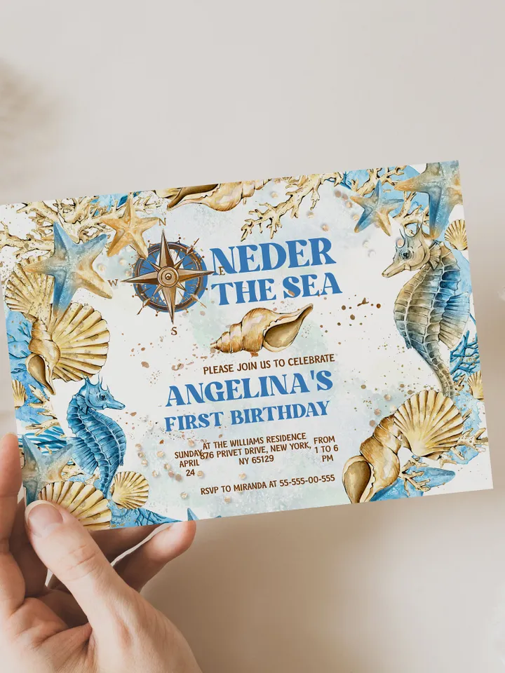 Editable ONEder the Sea First Birthday Invitation; Under the Sea Party; Ocean Party Birthday Template Instant Download; SE1