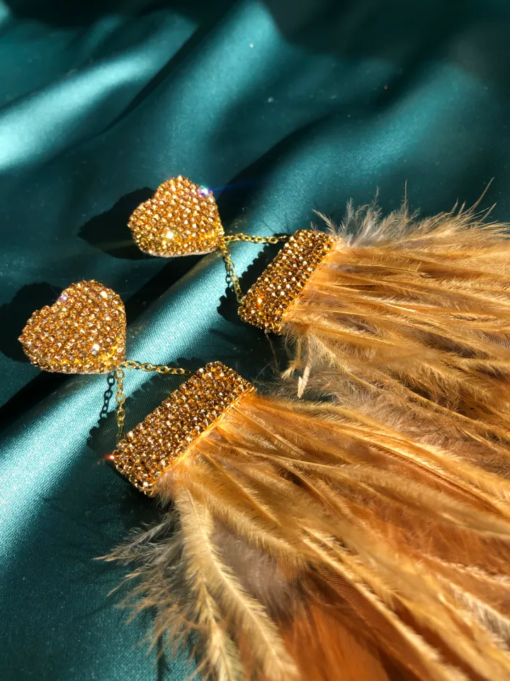 Feather and Crystal Earrings